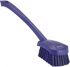 Vikan - 1.3" Bristle Length, Polyester Scrub Brush - 4" Long x 2-3/4" Wide Head, 15-3/4" OAL, Purple, Polypropylene Block - Exact Tooling