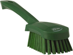 Vikan - 1.3" Bristle Length, Polyester Scrub Brush - 4-1/4" Long x 2-3/4" Wide Head, 10" OAL, Green, Polypropylene Block - Exact Tooling