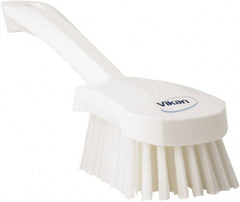Vikan - 1.3" Bristle Length, Polyester Scrub Brush - 4-1/4" Long x 2-3/4" Wide Head, 10" OAL, White, Polypropylene Block - Exact Tooling