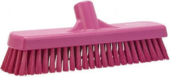 Vikan - 1.7" Bristle Length, Polyester Scrub Brush - 11-1/4" Long x 3" Wide Head, 12" OAL, European Threaded Handle, Pink, Polypropylene Block - Exact Tooling