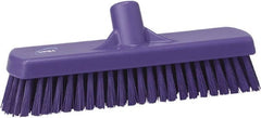 Vikan - 1.7" Bristle Length, Polyester Scrub Brush - 11-1/4" Long x 3" Wide Head, 12" OAL, European Threaded Handle, Purple, Polypropylene Block - Exact Tooling