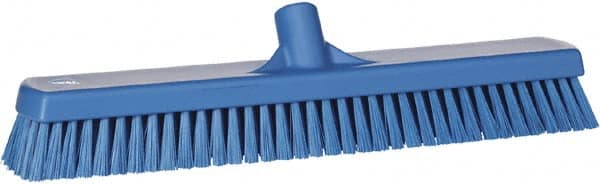 Vikan - 1.8" Bristle Length, Polyester Scrub Brush - 18" Long x 2-1/2" Wide Head, 19" OAL, European Threaded Handle, Blue, Polypropylene Block - Exact Tooling