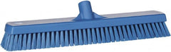Vikan - 1.8" Bristle Length, Polyester Scrub Brush - 18" Long x 2-1/2" Wide Head, 19" OAL, European Threaded Handle, Blue, Polypropylene Block - Exact Tooling