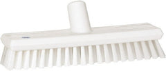 Vikan - 1.3" Bristle Length, Polyester Scrub Brush - 10-3/4" Long x 2-1/2" Wide Head, 11" OAL, European Threaded Handle, White, Polypropylene Block - Exact Tooling
