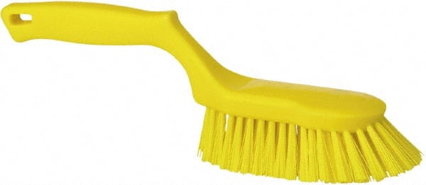 Vikan - 1-1/2" Bristle Length, Polyester Scrub Brush - 5-5/8" Long x 5" Wide Head, 13-1/2" OAL, Yellow, Polypropylene Block - Exact Tooling
