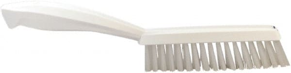 Vikan - 1.3" Bristle Length, Polyester Scrub Brush - 5-7/8" Long x 0.8" Wide Head, 11.2" OAL, White, Polypropylene Block - Exact Tooling