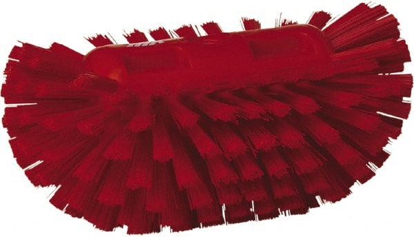 Vikan - 1-1/2" Bristle Length, Polyester Utility Scrub Brush - 5-1/2" Wide Head, 8" OAL, European Threaded Handle, Red, Polypropylene Block - Exact Tooling