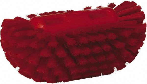 Vikan - 1-1/2" Bristle Length, Polyester Utility Scrub Brush - 5-1/2" Wide Head, 8" OAL, European Threaded Handle, Red, Polypropylene Block - Exact Tooling