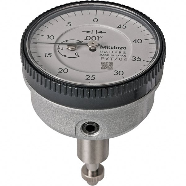 Mitutoyo - 0.2" Range, 50-0 Dial Reading, 0.001" Graduation Dial Drop Indicator - 40mm Dial, 1/2" Range per Revolution, 0.001" Accuracy, Revolution Counter - Exact Tooling