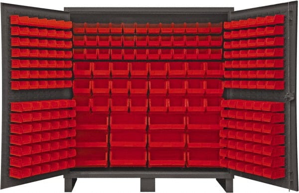 Durham - 240 Bin Storage Cabinet - Steel, 72" Wide x 24" Deep x 78" High, Red - Exact Tooling