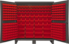 Durham - 240 Bin Storage Cabinet - Steel, 72" Wide x 24" Deep x 78" High, Red - Exact Tooling