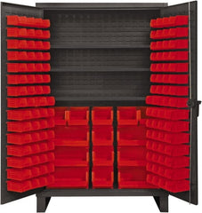 Durham - 3 Shelf 134 Bin Storage Cabinet - Steel, 48" Wide x 24" Deep x 78" High, Red - Exact Tooling