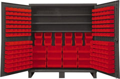 Durham - 3 Shelf 192 Bin Storage Cabinet - Steel, 72" Wide x 24" Deep x 78" High, Red - Exact Tooling