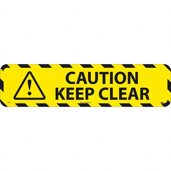 NMC - Caution Keep Clear, Anti-Skid Pressure-Sensitive Vinyl Floor Sign - Rectangle, Black on Yellow, Adhesive Backed, For Restroom, Janitorial & Housekeeping - Exact Tooling