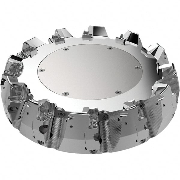 Seco - 9.84" Cut Diam, 2.36" Arbor Hole, 11mm Max Depth of Cut, 71° Indexable Chamfer & Angle Face Mill - 11 Inserts, Right Hand Cut, 11 Flutes, Through Coolant, Series R220.56 - Exact Tooling