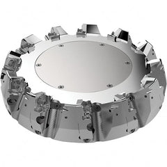 Seco - 9.84" Cut Diam, 2.36" Arbor Hole, 11mm Max Depth of Cut, 71° Indexable Chamfer & Angle Face Mill - 11 Inserts, Right Hand Cut, 11 Flutes, Through Coolant, Series R220.56 - Exact Tooling