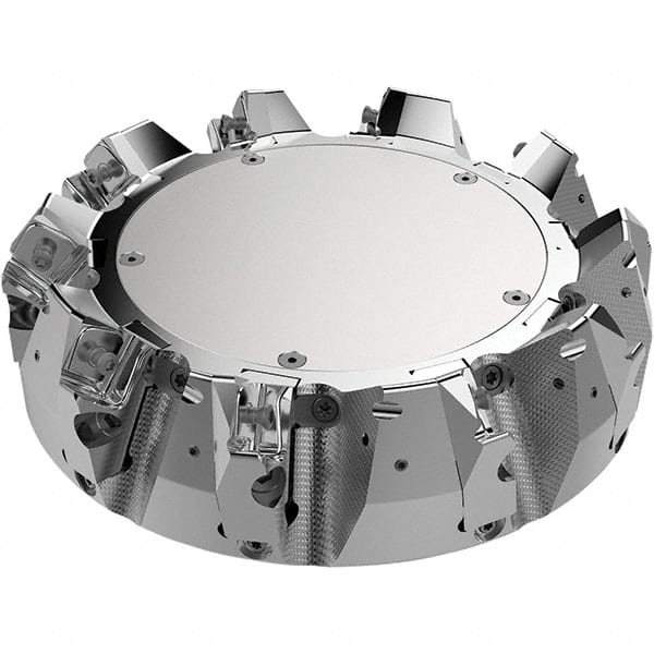 Seco - 200mm Cut Diam, 60mm Arbor Hole, 9mm Max Depth of Cut, 48° Indexable Chamfer & Angle Face Mill - 9 Inserts, 80 Insert, Right Hand Cut, 9 Flutes, Through Coolant, Series R220.54 - Exact Tooling