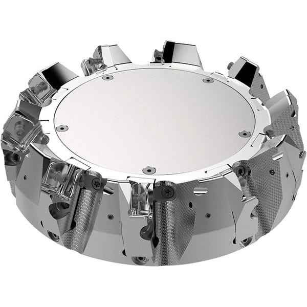 Seco - 7.87" Cut Diam, 2.36" Arbor Hole, 9mm Max Depth of Cut, 48° Indexable Chamfer & Angle Face Mill - 9 Inserts, Right Hand Cut, 9 Flutes, Through Coolant, Series R220.54 - Exact Tooling