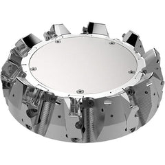 Seco - 7.87" Cut Diam, 2.36" Arbor Hole, 9mm Max Depth of Cut, 48° Indexable Chamfer & Angle Face Mill - 9 Inserts, Right Hand Cut, 9 Flutes, Through Coolant, Series R220.54 - Exact Tooling