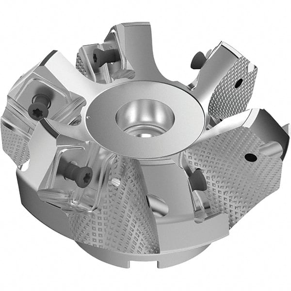 Seco - 3.15" Cut Diam, 1" Arbor Hole, 9mm Max Depth of Cut, 48° Indexable Chamfer & Angle Face Mill - 6 Inserts, Right Hand Cut, 6 Flutes, Through Coolant, Series R220.54 - Exact Tooling
