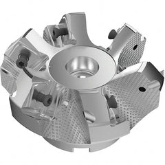 Seco - 3.15" Cut Diam, 1" Arbor Hole, 9mm Max Depth of Cut, 48° Indexable Chamfer & Angle Face Mill - 6 Inserts, Right Hand Cut, 6 Flutes, Through Coolant, Series R220.54 - Exact Tooling