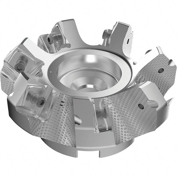Seco - 100mm Cut Diam, 32mm Arbor Hole, 9mm Max Depth of Cut, 48° Indexable Chamfer & Angle Face Mill - 7 Inserts, 63 Insert, Right Hand Cut, 7 Flutes, Through Coolant, Series R220.54 - Exact Tooling