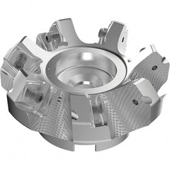 Seco - 100mm Cut Diam, 32mm Arbor Hole, 9mm Max Depth of Cut, 48° Indexable Chamfer & Angle Face Mill - 7 Inserts, 63 Insert, Right Hand Cut, 7 Flutes, Through Coolant, Series R220.54 - Exact Tooling