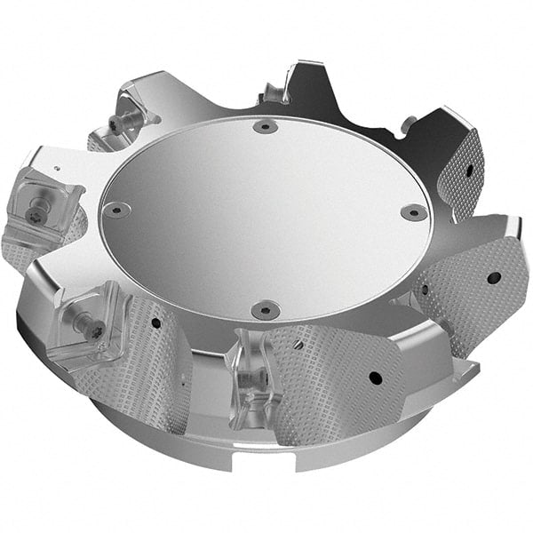 Seco - 6.3" Cut Diam, 2" Arbor Hole, 11mm Max Depth of Cut, 71° Indexable Chamfer & Angle Face Mill - 8 Inserts, Right Hand Cut, 8 Flutes, Through Coolant, Series R220.56 - Exact Tooling