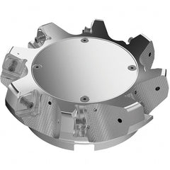 Seco - 6.3" Cut Diam, 2" Arbor Hole, 11mm Max Depth of Cut, 71° Indexable Chamfer & Angle Face Mill - 8 Inserts, Right Hand Cut, 8 Flutes, Through Coolant, Series R220.56 - Exact Tooling