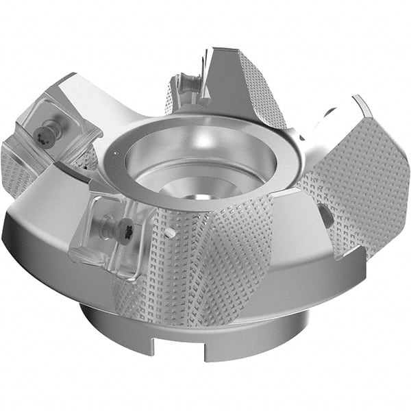 Seco - 100mm Cut Diam, 32mm Arbor Hole, 9mm Max Depth of Cut, 48° Indexable Chamfer & Angle Face Mill - 5 Inserts, 63 Insert, Right Hand Cut, 5 Flutes, Through Coolant, Series R220.54 - Exact Tooling