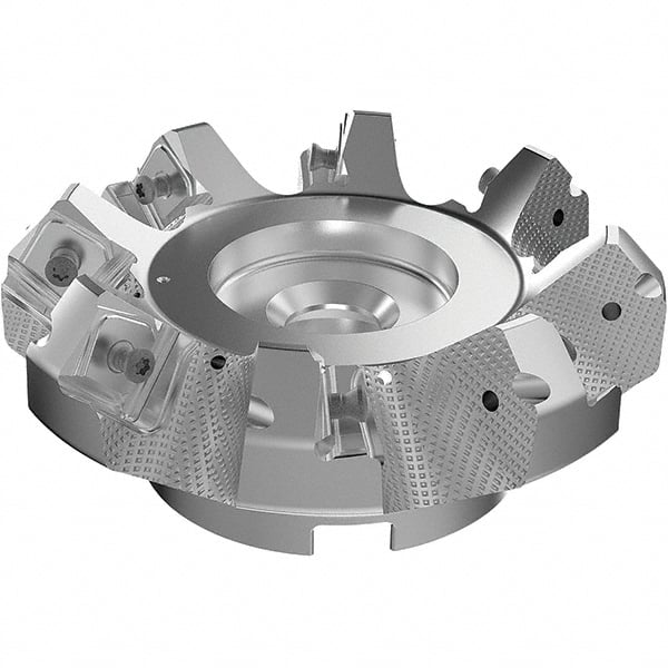 Seco - 125mm Cut Diam, 40mm Arbor Hole, 9mm Max Depth of Cut, 48° Indexable Chamfer & Angle Face Mill - 8 Inserts, 63 Insert, Right Hand Cut, 8 Flutes, Through Coolant, Series R220.54 - Exact Tooling