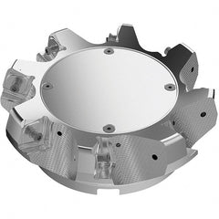 Seco - 160mm Cut Diam, 40mm Arbor Hole, 11mm Max Depth of Cut, 71° Indexable Chamfer & Angle Face Mill - 8 Inserts, 63 Insert, Right Hand Cut, 8 Flutes, Through Coolant, Series R220.56 - Exact Tooling