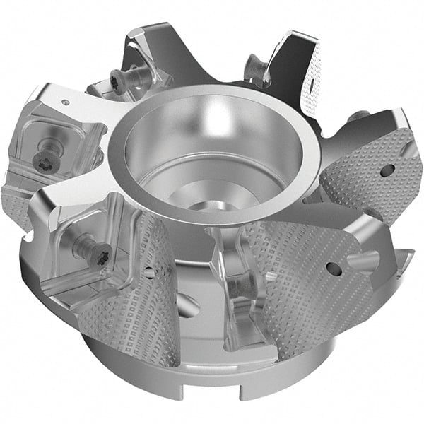 Seco - 100mm Cut Diam, 32mm Arbor Hole, 11mm Max Depth of Cut, 71° Indexable Chamfer & Angle Face Mill - 7 Inserts, 63 Insert, Right Hand Cut, 7 Flutes, Through Coolant, Series R220.56 - Exact Tooling