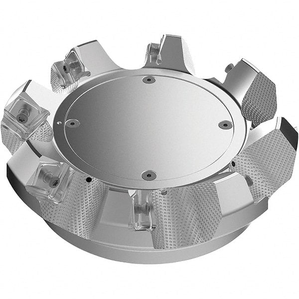 Seco - 6.3" Cut Diam, 2" Arbor Hole, 9mm Max Depth of Cut, 48° Indexable Chamfer & Angle Face Mill - 8 Inserts, Right Hand Cut, 8 Flutes, Through Coolant, Series R220.54 - Exact Tooling