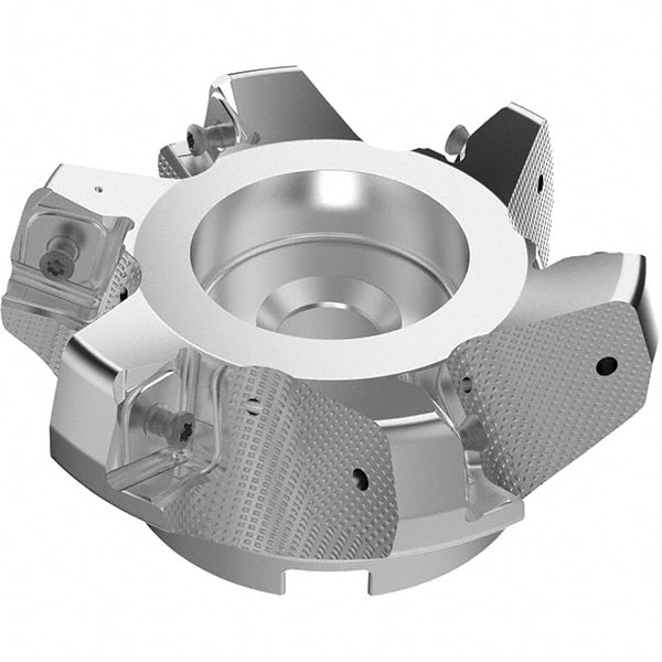 Seco - 100mm Cut Diam, 32mm Arbor Hole, 11mm Max Depth of Cut, 71° Indexable Chamfer & Angle Face Mill - 5 Inserts, 63 Insert, Right Hand Cut, 5 Flutes, Through Coolant, Series R220.56 - Exact Tooling