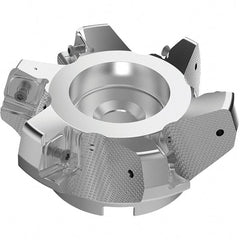 Seco - 100mm Cut Diam, 32mm Arbor Hole, 11mm Max Depth of Cut, 71° Indexable Chamfer & Angle Face Mill - 5 Inserts, 63 Insert, Right Hand Cut, 5 Flutes, Through Coolant, Series R220.56 - Exact Tooling