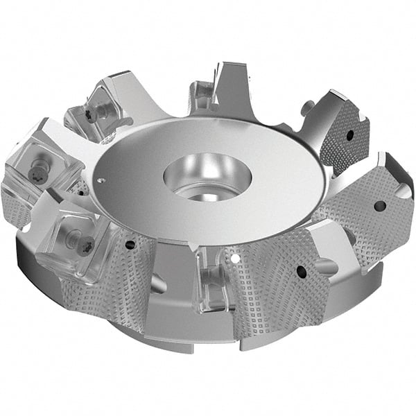 Seco - 6.3" Cut Diam, 2" Arbor Hole, 9mm Max Depth of Cut, 48° Indexable Chamfer & Angle Face Mill - 11 Inserts, Right Hand Cut, 11 Flutes, Through Coolant, Series R220.54 - Exact Tooling