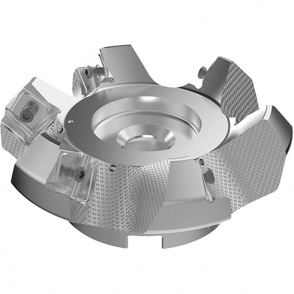 Seco - 125mm Cut Diam, 40mm Arbor Hole, 9mm Max Depth of Cut, 48° Indexable Chamfer & Angle Face Mill - 6 Inserts, 63 Insert, Right Hand Cut, 6 Flutes, Through Coolant, Series R220.54 - Exact Tooling