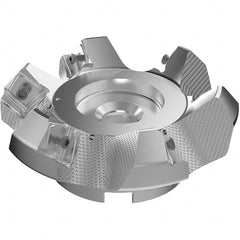 Seco - 125mm Cut Diam, 40mm Arbor Hole, 9mm Max Depth of Cut, 48° Indexable Chamfer & Angle Face Mill - 6 Inserts, 63 Insert, Right Hand Cut, 6 Flutes, Through Coolant, Series R220.54 - Exact Tooling