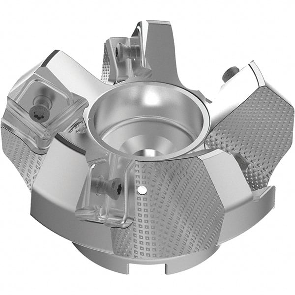 Seco - 80mm Cut Diam, 27mm Arbor Hole, 9mm Max Depth of Cut, 48° Indexable Chamfer & Angle Face Mill - 5 Inserts, 63 Insert, Right Hand Cut, 5 Flutes, Through Coolant, Series R220.54 - Exact Tooling