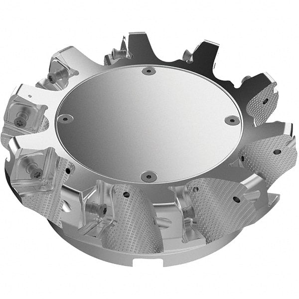 Seco - 160mm Cut Diam, 40mm Arbor Hole, 11mm Max Depth of Cut, 71° Indexable Chamfer & Angle Face Mill - 10 Inserts, 63 Insert, Right Hand Cut, 10 Flutes, Through Coolant, Series R220.56 - Exact Tooling