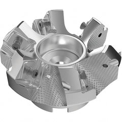 Seco - 80mm Cut Diam, 27mm Arbor Hole, 9mm Max Depth of Cut, 48° Indexable Chamfer & Angle Face Mill - 6 Inserts, 63 Insert, Right Hand Cut, 6 Flutes, Through Coolant, Series R220.54 - Exact Tooling