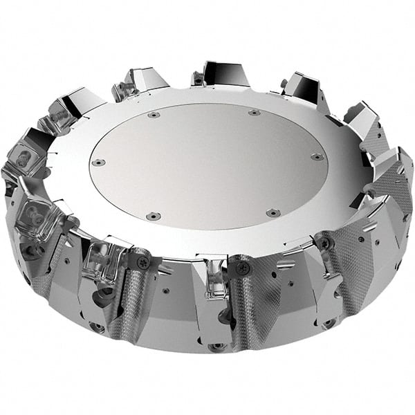 Seco - 9.84" Cut Diam, 2.36" Arbor Hole, 9mm Max Depth of Cut, 48° Indexable Chamfer & Angle Face Mill - 11 Inserts, Right Hand Cut, 11 Flutes, Through Coolant, Series R220.54 - Exact Tooling