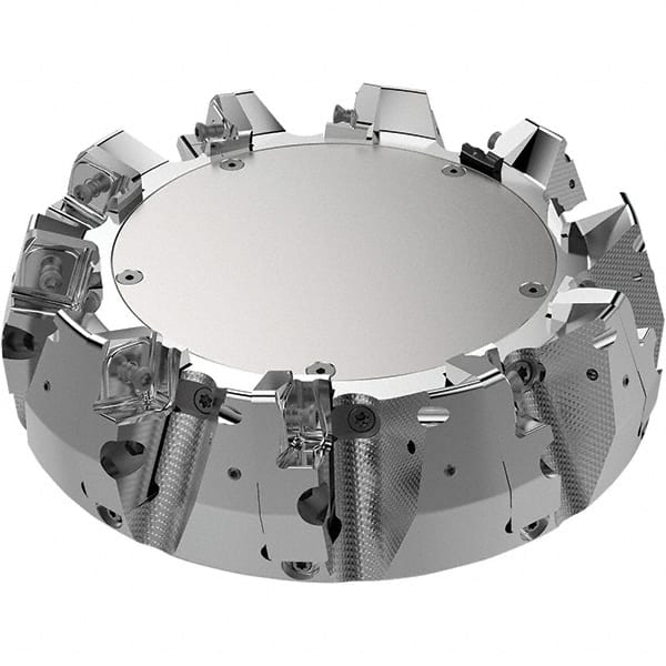 Seco - 7.87" Cut Diam, 2.36" Arbor Hole, 11mm Max Depth of Cut, 71° Indexable Chamfer & Angle Face Mill - 9 Inserts, Right Hand Cut, 9 Flutes, Through Coolant, Series R220.56 - Exact Tooling