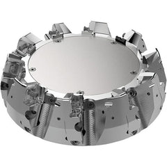 Seco - 7.87" Cut Diam, 2.36" Arbor Hole, 11mm Max Depth of Cut, 71° Indexable Chamfer & Angle Face Mill - 9 Inserts, Right Hand Cut, 9 Flutes, Through Coolant, Series R220.56 - Exact Tooling