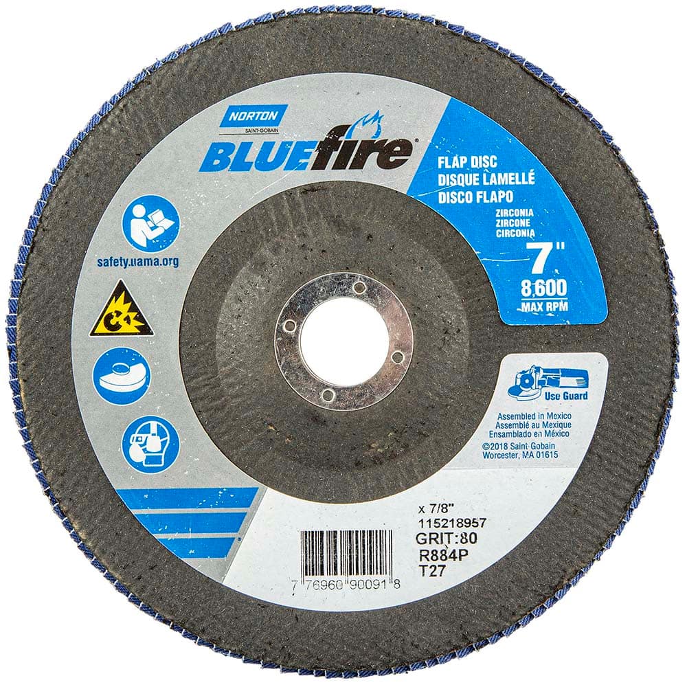 Norton - 7" 80 Grit 7/8" Center Hole Type 27 Zirconia Alumina Flap Disc - Exact Tooling