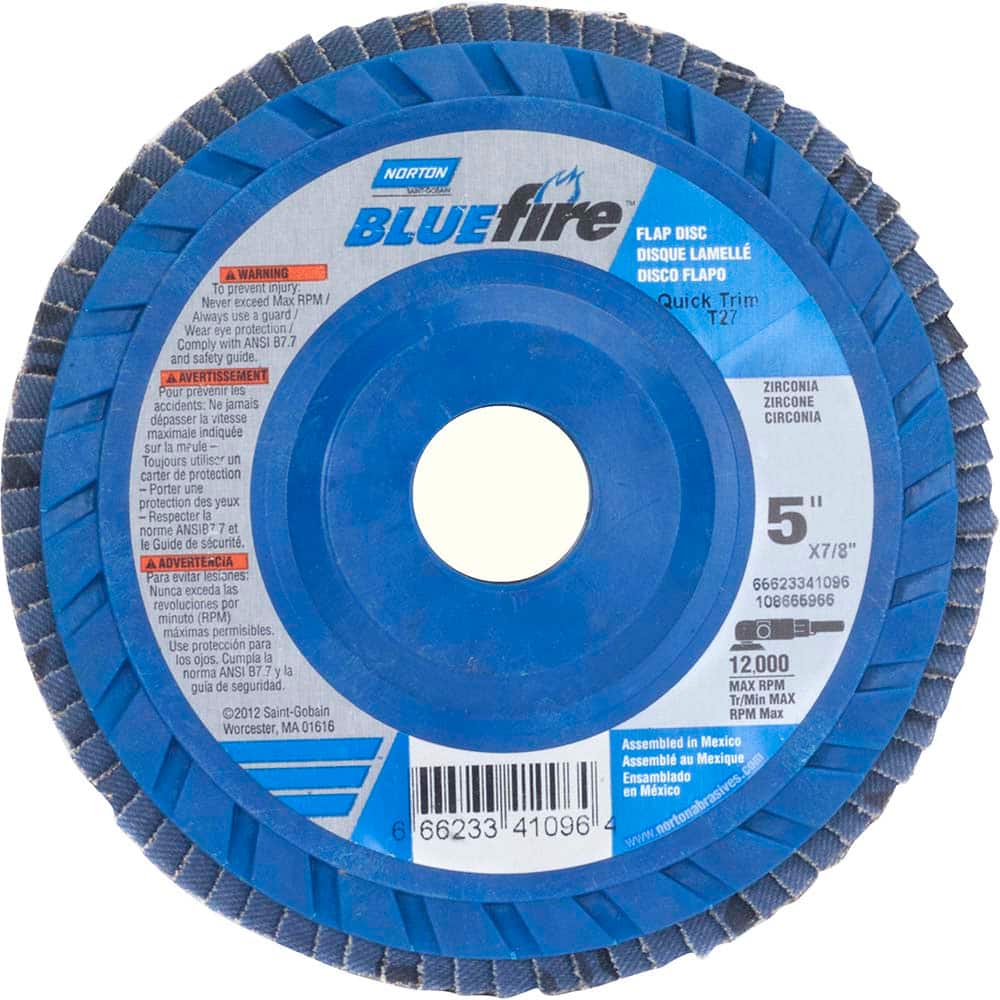 Norton - 5" 80 Grit 7/8" Center Hole Type 27 Zirconia Alumina Flap Disc - Exact Tooling