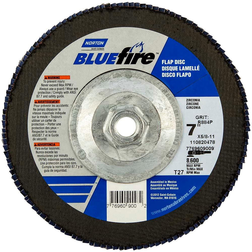 Norton - 7" 80 Grit 5/8-11 Center Hole Type 27 Zirconia Alumina Flap Disc - Exact Tooling