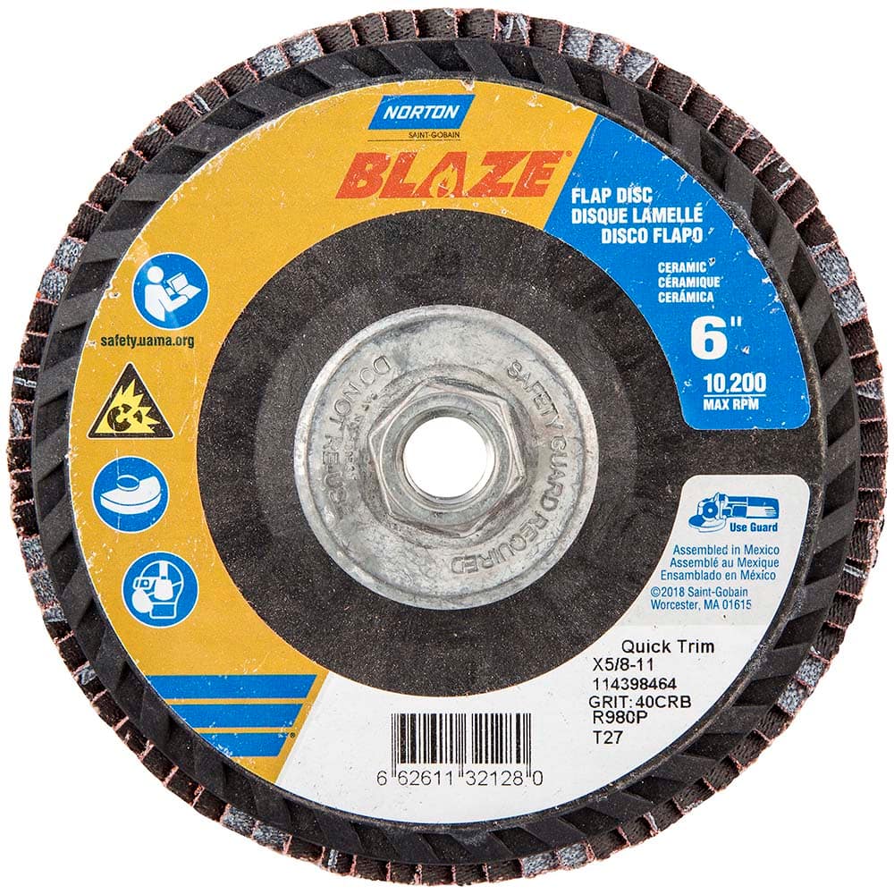 Norton - 6" 40 Grit 5/8-11 Center Hole Type 27 Ceramic Alumina Flap Disc - Exact Tooling