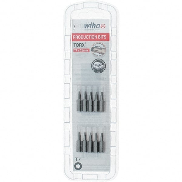 Wiha - 1/4" Drive T7 Torx Screwdriver Bit - 1" OAL, Insert Bit - Exact Tooling